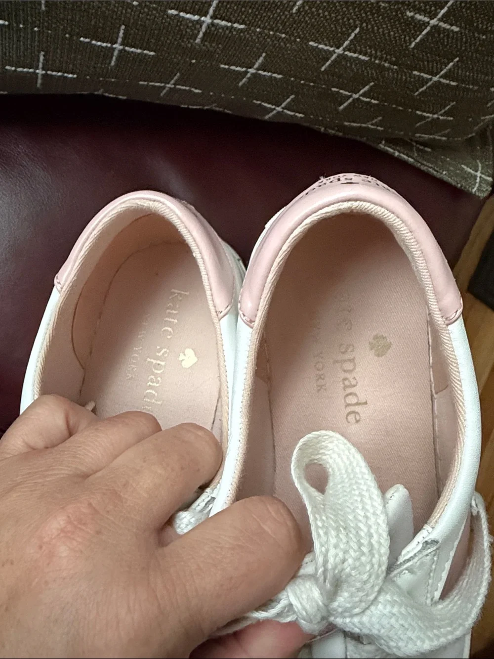 kate spade White and Pink Heart Leather Sneakers